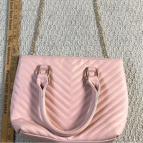 Unbranded Handbags - Pink Chevron Quilted Satchel Bag‎ Gold Chain Strap Faux Leather Shoulder Purse